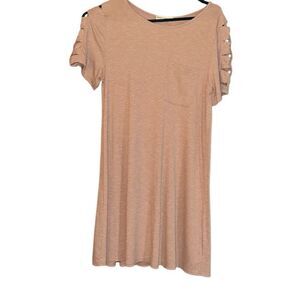 Taupe Heathered Ribbed Lattice Sleeve Pocket Mini Dress Ladies Small by New In